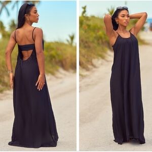 NWT Pretty Little Thing black low back oversized maxi beach dress Size 0